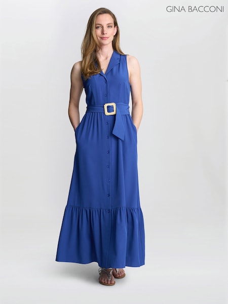 Gina Bacconi Blue Jamie Maxi Shirt Dress (W82978) | R$ 1.680