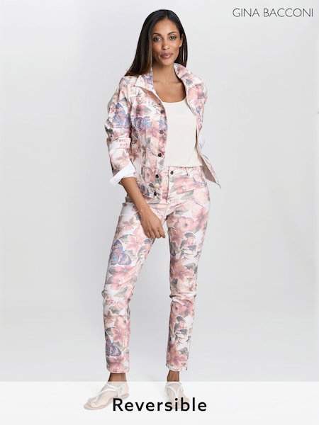 Gina Bacconi Pink Cathy Reversible Floral Print Denim Jacket (W82982) | €126