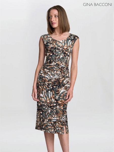 Gina Bacconi Green Mona Abstract Print Dress (W82989) | €165