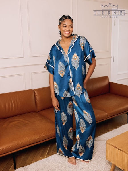 Their Nibs Peacock Satin Oversized Long Pyjamas Set (W82993) | 72 €