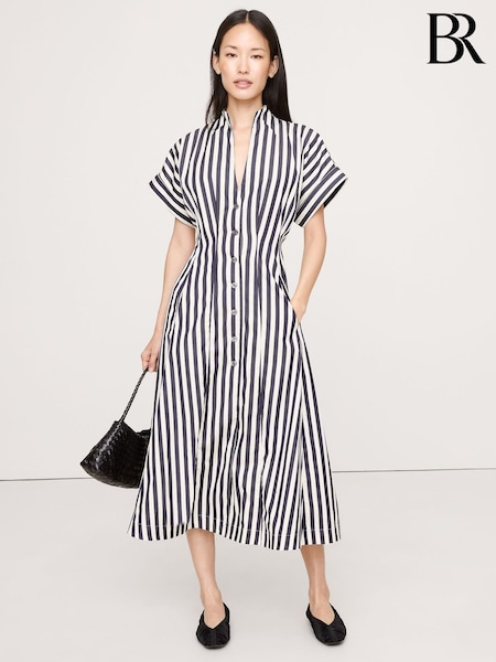 Banana Republic Blue Stripe Cotton Poplin Shirt Dress (W83057) | € 164