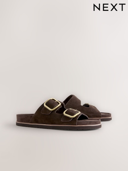 Chocolate Brown Suede Premium Double Strap Footbed Sandals (W83058) | €37