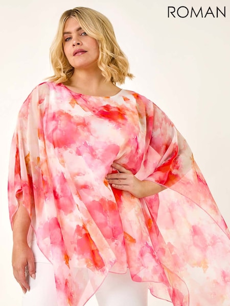 Roman Curve Watercolour Print Overlay Blouse (W83093) | R$ 510