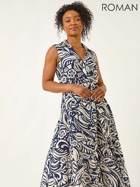 Roman Blue Petite Abstract Midi Shirt Dress (W83112) | €79