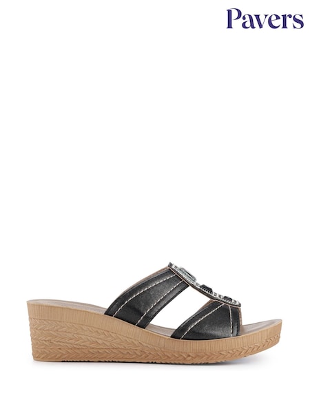Pavers Black Extra Cushioned Slip On Wedge Mules (W83119) | R$ 295