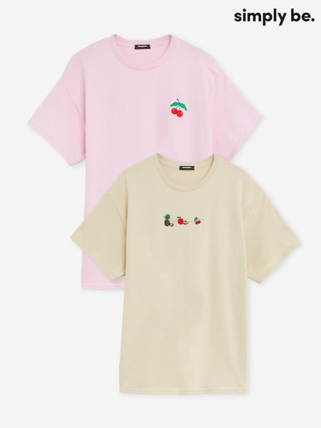 Simply Be Pink Embroidered T-Shirts 2 Pack (W83125) | €40