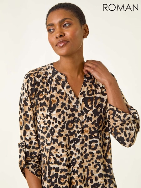 Roman Natural Animal Print V-Neck Stretch Blouse (W83146) | €53