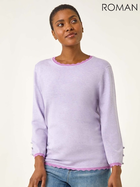 Roman Purple Scallop Neck Button Knit Jumper (W83151) | R$ 385