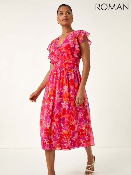 Roman Floral Print Bias Midi Dress (W83153) | R$ 785