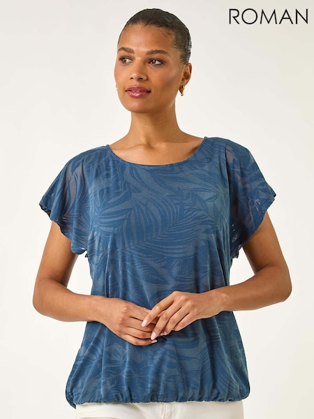 Azul - Roman Burnout Bubble Hem Blouse (W83158) | R$ 485