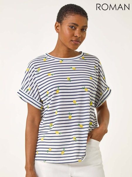 Roman Blue Stripe Lemon Printed T-Shirt (W83166) | €42