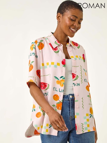 Roman Pink Fruit Print Collared Shirt (W83168) | €51