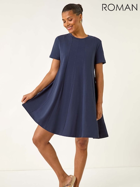 Roman Blue Cotton Panelled Swing Stretch Dress (W83172) | €60