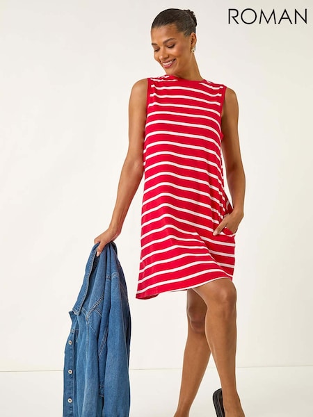 Roman Red Stripe Jersey A-Line Dress (W83173) | R$ 510