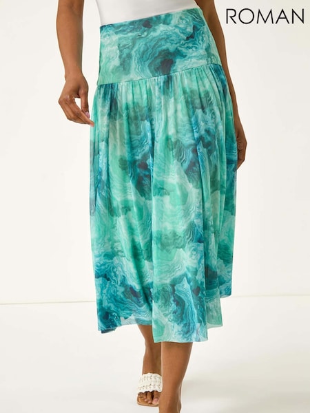 Roman Blue Marble Print Mesh Layer Skirt (W83180) | €53
