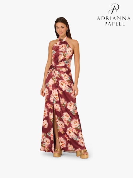 Adrianna Papell Printed Satin Long Brown Dress (W83206) | €381