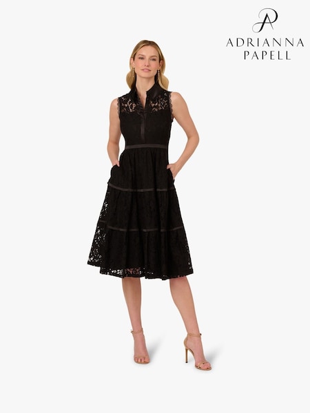 Adrianna Papell Lace Midi Shirt Black Dress (W83213) | € 388