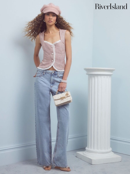 River Island Pink Boucle Frill Waistcoat (W83362) | €59