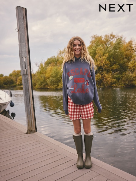 Denim Blue Graphic Hoodie (W83457) | AED151