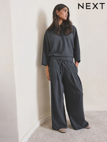 Grey N.Premium Wide Leg Joggers (W83462) | OMR21