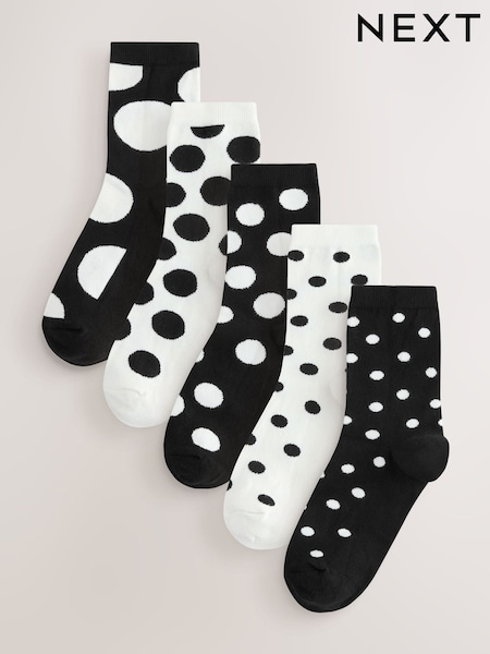 Black/White Polka Spot Ankle Socks 5 Pack (W83475) | 54 QAR