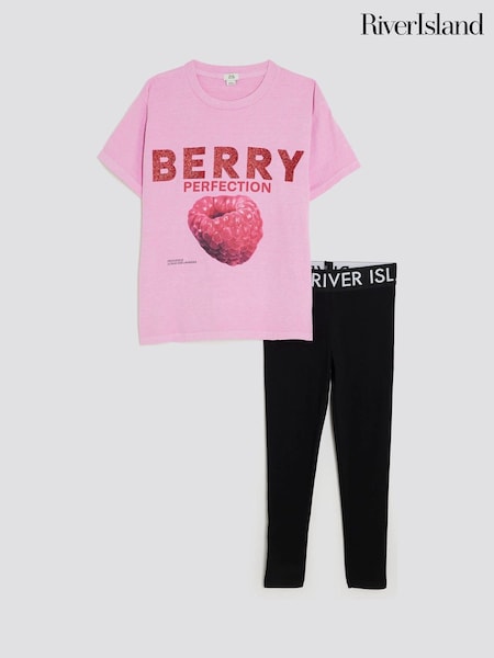 River Island Pink Girls Kickflare Top & Joggers Set (W83510) | €31