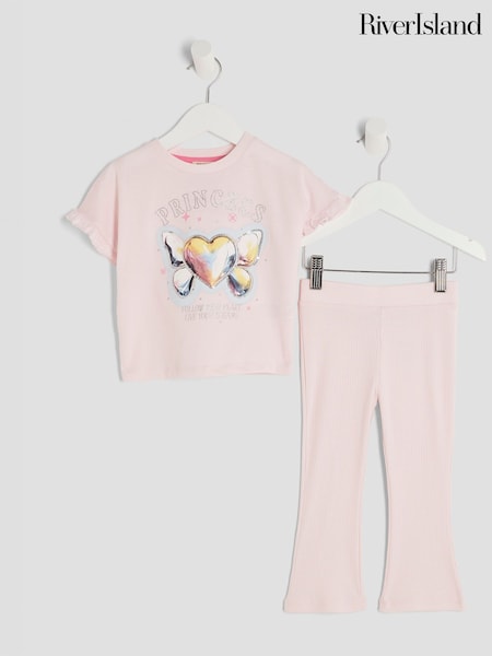 River Island Pink Girls Heart Bow Leggings Set (W83517) | €21