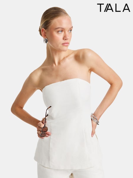 TALA White Heavyweight Linen Longline Strapless Top (W83521) | €63