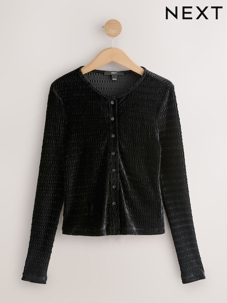 Black Velvet Long Sleeve Shirred Cardigan (W83522) | €32