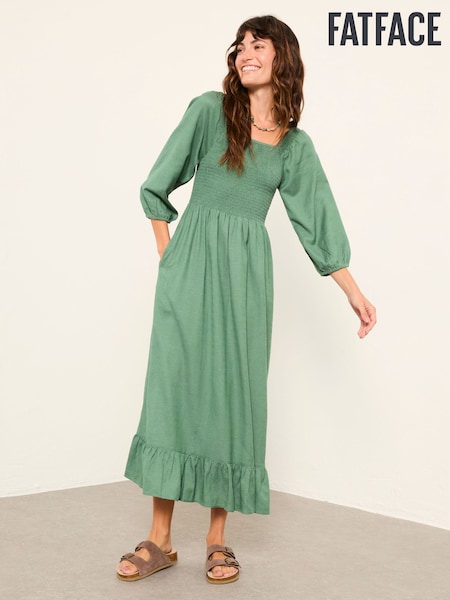 FatFace Adele Green Petite Midi Dress (W83577) | SGD 134
