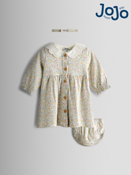JoJo Maman Bébé Cream Ditsy Floral Ditsy Dress & Knicker Set (W83622) | AED140