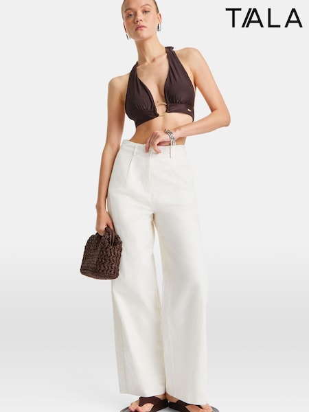 TALA White Heavyweight Linen Tailored Wide Leg Trousers (W83624) | R$ 690