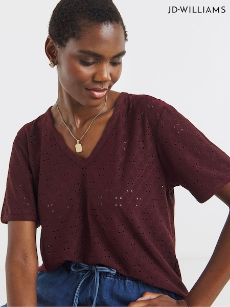 JD Williams Red V-Neck Broderie T-Shirt (W83633) | €35
