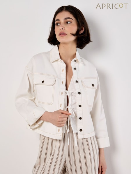 Apricot Cream Denim Cropped Two Pockek Shirt (W83663) | €50