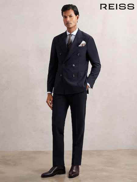 Reiss Navy Belmont Slim-Fit Textured Suit Trousers With Wool (W83705) | R$ 1.760