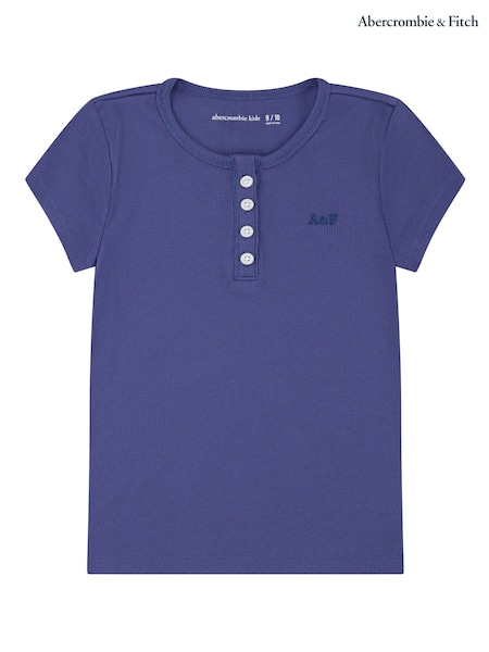 Abercrombie & Fitch Blue Short Sleeved Logo Henley Rib T-Shirt (W83786) | 119 LEI