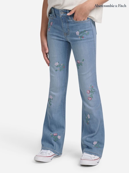 Abercrombie & Fitch Blue High Rise Flare Floral Jeans (W83793) | AED379
