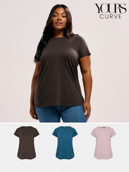 Yours Curve Brown Core Basic T-Shirts 3 Pack (W83802) | 139 QAR