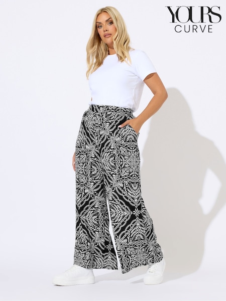 Yours Curve Black Wide Fit Crinkle Wide Leg Trousers (W83824) | R$ 285