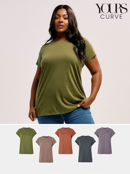 Yours Curve Green Core Basic T-Shirts 5 Pack (W83827) | R$ 445
