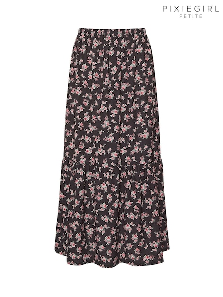 PixieGirl Petite Black Single Ditsy Tiered Maxi Skirt (W83830) | €36