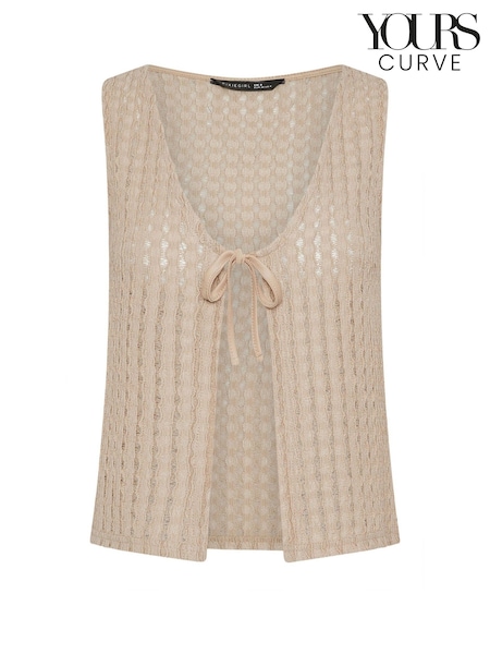 Yours Curve Natural Crochet Tie Front Waistcoat (W83832) | AED128