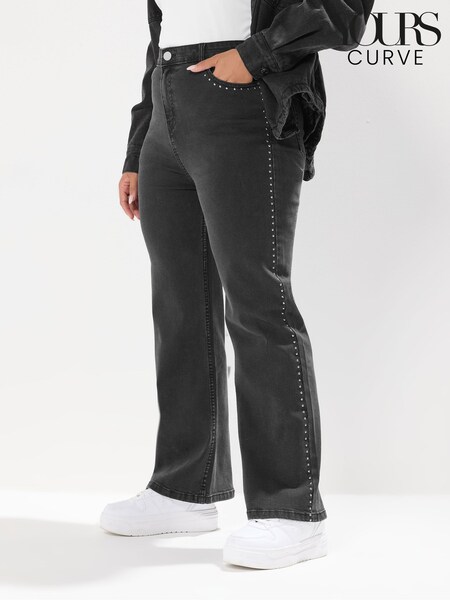 Schwarz - Yours Curve Stud Detail Wide Leg Jeans (W83892) | 58 €