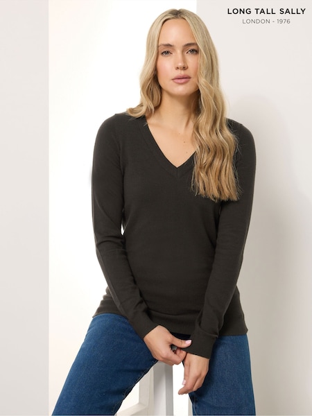 Castanho - Long Tall Sally V-Neck Jumper (W83893) | R$ 285