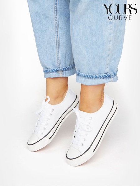 Yours Curve White Wide Fit Canvas Low Trainers (W83895) | €28