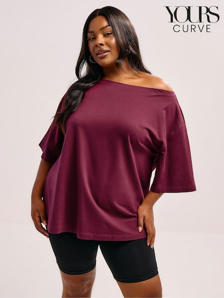 Yours Curve Red Slash Neck Heavy Weight T-Shirt (W83903) | €25