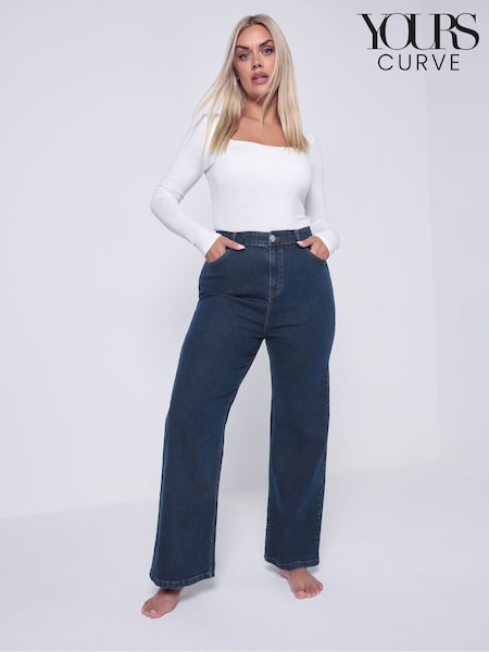 Yours Curve Blue Wide Leg Jeans (W83905) | SGD 66