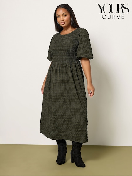 Yours Curve Textured Shirred Check Dress (W83913) | R$ 365
