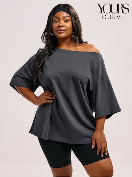 Cinza - Yours Curve Slash Neck Heavy Weight T-Shirt (W83914) | R$ 195