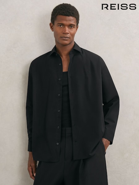 Reiss Black Powell Monogram Cotton Oversized Shirt (W84003) | €170